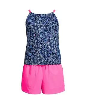 Хлорустойчивый топ-танкини для девочек, тканый короткий комплект Lands' End, синий