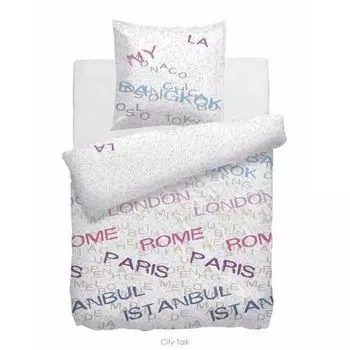 HnL Хлопок — Фланелевое постельное белье Streetlife Белый — Лондон Париж Рим 135 x 200 см + 80 x 80 см Heckett & Lane