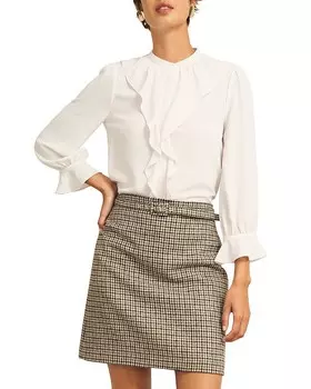 HOBBS LONDON Блуза Maribella с оборками и отделкой, слоновая кость/кремовый