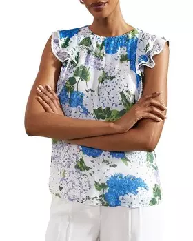 HOBBS LONDON Simona Блузка с цветочным принтом и развевающимися рукавами, слоновая кость/кремовый