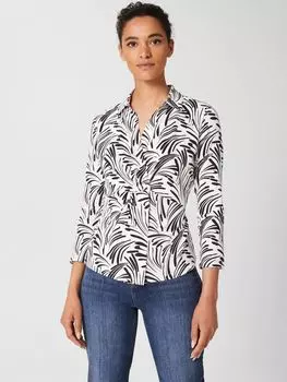 Hobbs Nadia Топ с вырезом на запах и абстрактным принтом, цвет слоновой кости/темно-синий