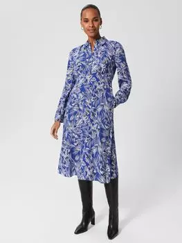 Hobbs Octavia Платье-рубашка с принтом перьев, Синий/Мульти