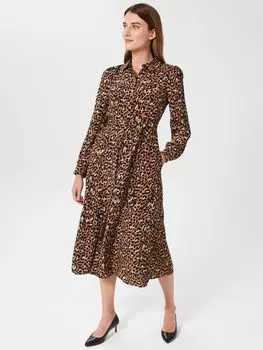 Hobbs Платье-рубашка миди с животным принтом Savannah, Викунья Верблюжий