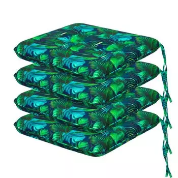 HOBBYGARDEN для улицы/в помещении, набор из 4 подушек для сидения, подушки для сидения, подушки для садовой мебели, для стульев или шезлонгов, подушки, 50 x 43 см, синие листья