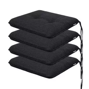 HOBBYGARDEN для улицы/в помещении, набор из 4 подушек для сидения, подушки для сидения, подушки для садовой мебели, для стульев или шезлонгов, подушки, 50 x 43 см, черный