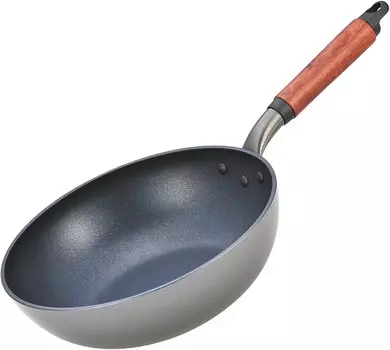 Hokuriku Alumi Wok, 9,4 дюйма (24 см), легкий, газовый камин, сделано в Японии, китайская кухня, только основной блок, тефлоновая обработка, Wu Wenpan + HOKURIKUALUMI, Black (Black 19-3911Tcx)