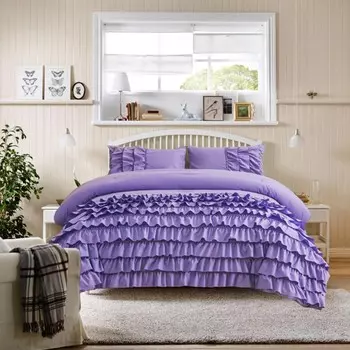 Holawakaka лавандовый водопад с рюшами, комплект одеяла, полный размер, многослойный, с рюшами, потертый шик, комплект постельного белья из 3 предметов для девочек и женщин, Lavender