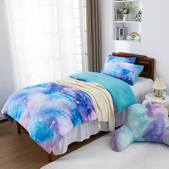 Holawakaka Tie Dye Galaxy Constellation Print Одеяло с эффектом омбре Комплект для близнецов/близнецов размера XL для девочек и мальчиков в общежитии с градиентом космических звезд (синий, фиолетовый, Twin), Blue Purple
