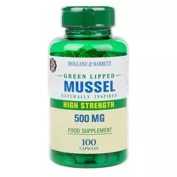 Holland & Barrett, Green Lipped Mussel - Зеленые мидии, 100 капсул.