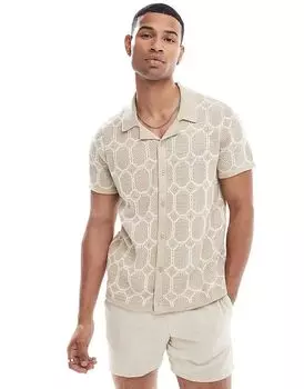 Hollister – Бежевая трикотажная рубашка на пуговицах