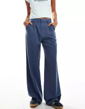 Hollister – Элегантные брюки темно-синего цвета с очень высокой талией и широким кроем.