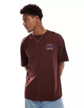 Hollister – коричневая толстая футболка свободного кроя с ярким логотипом