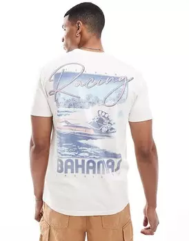 Hollister – кремовая свободная футболка с пейзажным принтом на спине