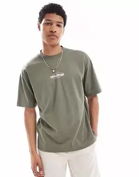 Hollister - Охлаждающая футболка свободного кроя цвета оливы и зеленого цвета с круглым логотипом