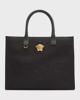 Холщовая большая сумка с логотипом La Medusa Versace, цвет Black/Gold
