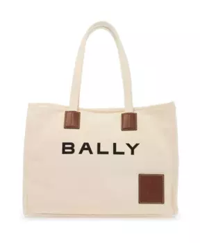 Холщовая большая сумка с нашивками логотипами Bally, бежевый