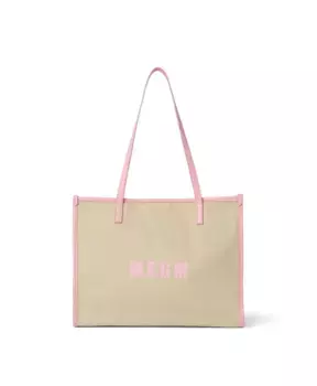 Холщовая большая сумка с принтом логотипа Msgm, бежевый
