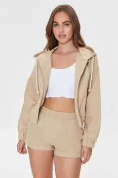 Холщовая куртка на молнии с капюшоном Forever 21, хаки