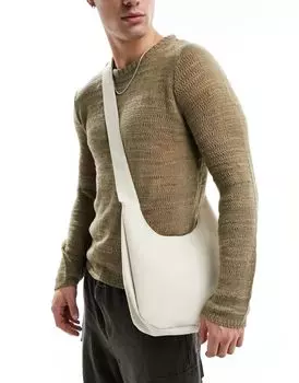 Холщовая сумка на плечо My Accessories в форме полумесяца цвета экрю