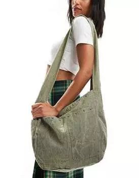 Холщовая сумка с заклепками Bershka цвета хаки