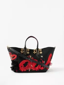 Холщовая сумка-тоут flamencaba с вышивкой Christian Louboutin, черный