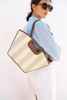 Холщовая сумка-тоут с отстрочкой сверху ZARA, экрю