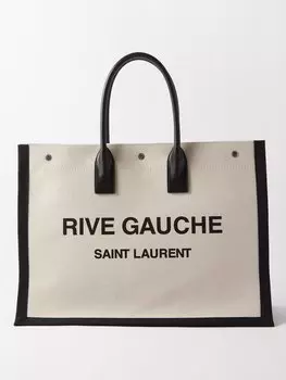 Холщовая сумка-тоут с принтом rive gauche Saint Laurent, бежевый