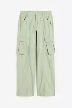Холщовые брюки-карго H&M, светло-зеленый