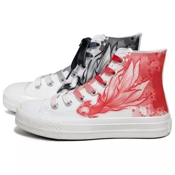 Холщовые кеды унисекс с высоким берцем белого цвета A&M, цвет Haitang · Mandarin Ducks