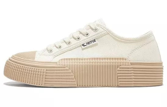 Холщовые кеды женские низкие бежевый/темно-бежевый Feiyue