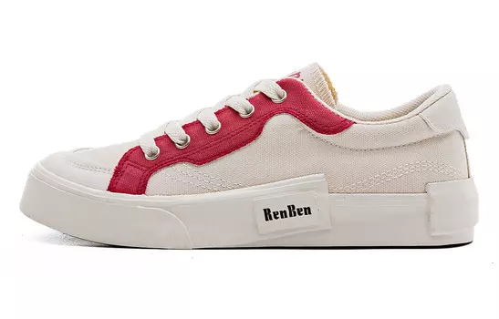 Холщовые кеды женские с низким верхом Renben, бежевый/красный