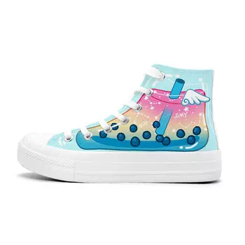 Холщовые кеды женские высокие A&M, цвет Rainbow Pearl Milk Tea