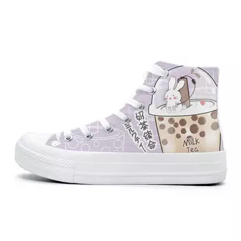 Холщовые кеды женские высокие A&M, цвет Milk tea continues life