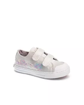 Холщовые кроссовки для девочек из серебристой ткани Pablosky, серебро