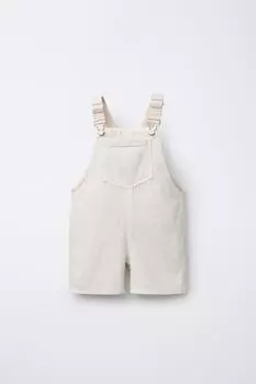 Холщовый короткий саржевый комбинезон ZARA, цвет Ecru/Marl