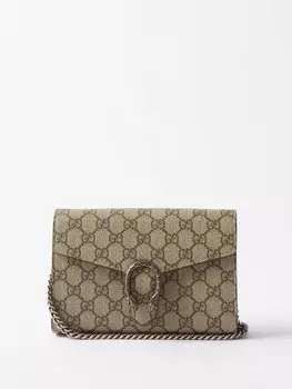 Холщовый кошелек dionysus gg-supreme с ремешком-цепочкой Gucci, бежевый