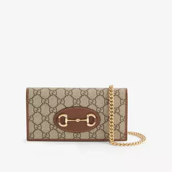 Холщовый кошелек horsebit 1955 на цепочке Gucci, цвет b.eb/brown sugar