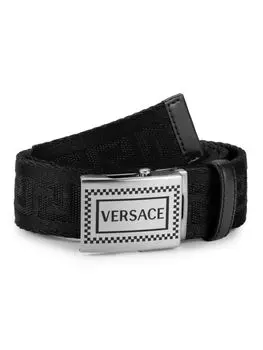 Холщовый ремень с логотипом Box Versace, черный