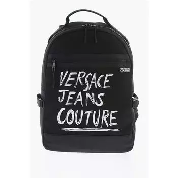 Холщовый рюкзак JEANS COUTURE с напечатанным контрастным логотипом Versace, Black
