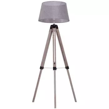 HOMCOM Торшер Штатив с регулировкой по высоте Торшер для спальни Торшер 40 Вт Скандинавское дерево + натуральный лен + серый 65 x 65 x (99-143) см