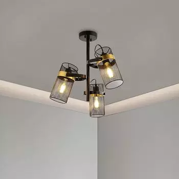 HOME DELUXE - Потолочный светильник LAMBA - черный/золотой, безбликовый свет, 54,5 x 48 см, металл/ротанг I подвесной светильник потолочный светильник подвесные светильники