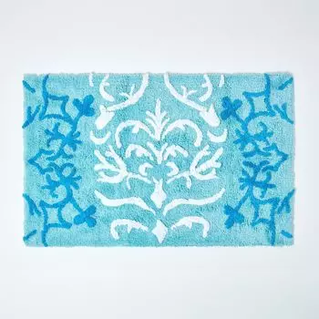 HOMESCAPES Коврик для душа дамасский, синий, 50 x 80 см, темно-синий