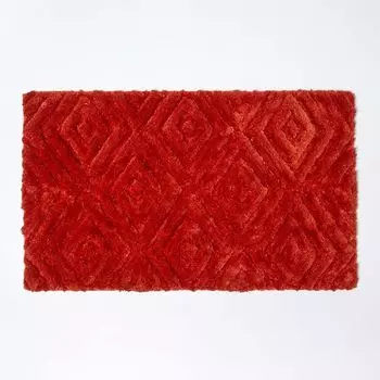 HOMESCAPES Нескользящий коврик для ванной Ikat с глубоким ворсом, 100% хлопок, оранжевый