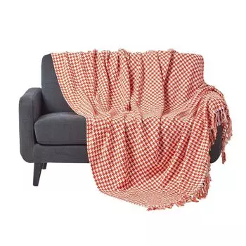 HOMESCAPES Покрывало на диван оранжево-белого цвета с узором «гусиные лапки», 255 x 360 см