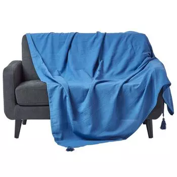 HOMESCAPES Покрывало Rajput, 100% хлопок, синее, 150 x 200 см