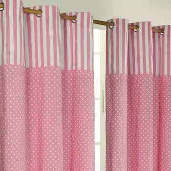 HOMESCAPES шторы в горошек и полоски розовые, комплект из 2 шт., 137 x 117 см