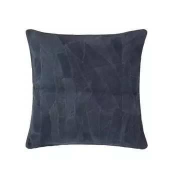 HOMESCAPES Темно-синяя кожаная декоративная подушка с перьевым наполнителем, 45 x 45 см