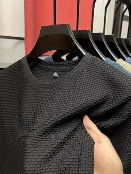 Homme, Футболка с коротким рукавом, круглый вырез, однотонная, Мужская, дополнительный размер Manfinity, черный