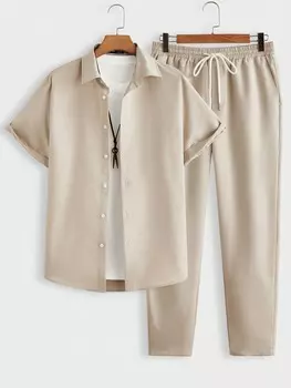 Homme Комплект простых мужских пиджаков и брюк из однотонной тканой ткани, который можно носить в свободное время Manfinity, абрикосовый