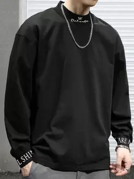 Homme Муж. Футболка Мешковатый воротник с открытыми плечами Длинный рукав На каждый день / Для колледжа, Весна Для школы Полиэстер Manfinity, черный